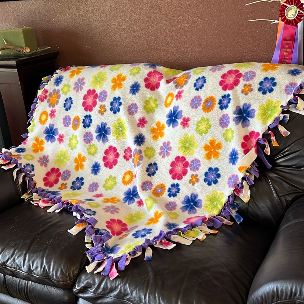 Homemade Blanket /Throw Soft Fleece Pink/Purple/Orange, 42 x 53” Throw